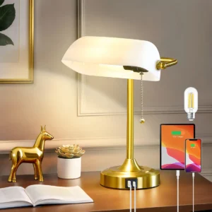Lámpara de Escritorio Retro con Diseño Clásico, Marca Genérica, Modelo GL-800, Puertos USB y Carga Tipo C, Iluminación Cálida para Estudio y Trabajo R