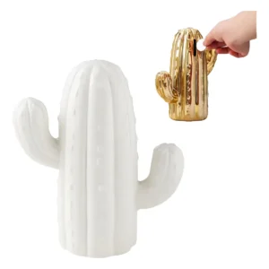Alcancía de Cactus Cerámica Blanca - Diseño Minimalista, Marca 'Verde Vida' - Modelo 'Cacty Blanco': Decora y Ahorra con Estilo, Ideal para Regalo