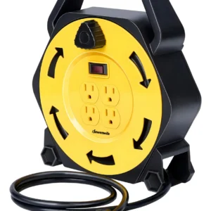 Carrete Extensor de Cable Eléctrico Retráctil 25 Pies [Marca del Producto] - 4 Tomas Tierra, 13A, 16/3 AWG - Ideal para Jardín, Taller y Construcción