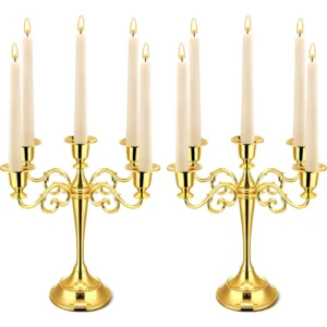 Candelabro Metálico Elegante de 5 Brazos para Bodas y Eventos Especiales | Marca 'IluminaFest': Diseño Sofisticado, Acabado Premium, Ambiente Romántic