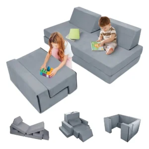 Sofá Modular Infantil y Juvenil 'ComfortZone' en Gris: Diseño Personalizable, Durabilidad y Comodidad para Salas de Juego y Dormitorios. Ideal para Ni