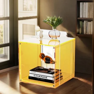 Mesita de Noche Acrílica Transparente y Colorida [Marca XYZ] - Modelo CrystalGlow: Diseño Moderno con Estante Abierto para Dormitorio | Fácil Limpieza