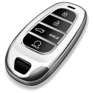 Funda Protectora para Llavero Hyundai de TPU Suave Plateada con 5 Botones: Protección Premium, Diseño Elegante y Ajuste Perfecto para tu Llave - Compa