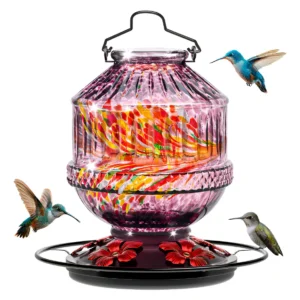 Atrae la Belleza Volátil: Comedero para Colibríes Hecho a Mano de Vidrio Soplado [Marca: Artesanía Mexicana] - Modelo: Florecer - Diseño Exclusivo, Re