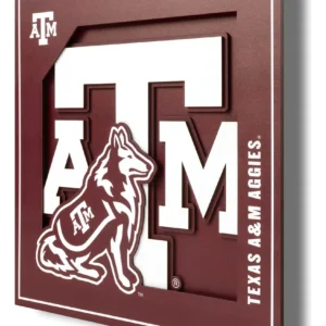 Arte de Pared 3D Texas A&M Aggies – Colección Oficial NCAA – 30x30 cm – Diseño Flotante, Madera de Ingeniería, Listo para Colgar – Ideal para Fanático