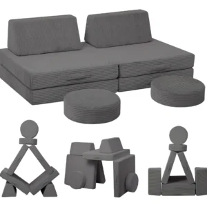Sofá Infantil Convertible Modular de 8 Piezas Gris Oscuro - Marca KidKraft: Diseño Personalizable, Comodidad y Durabilidad para Niños - Ideal para Jue