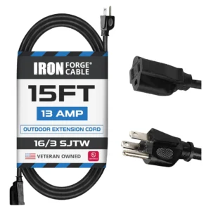 Cable de Extensión Eléctrico Negro Heavy Duty 4.6m de la marca [Marca del Producto] - Resistencia Superior 16/3 AWG, Ideal para Trabajos Pesados y May