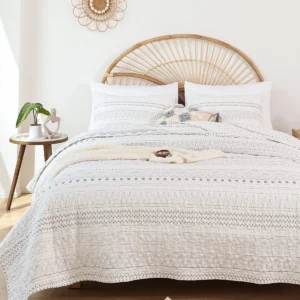 Juego de Cama Bohemio 3 Piezas para Cama Queen en Gris y Blanco, Marca [Marca Inventada] - Diseño Mandala, Suavidad Premium, Fácil Cuidado, Ideal para