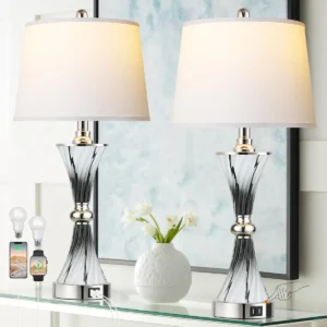 Juego de 2 Lámparas de Mesa de Noche Regulables con USB - Marca LuminaHome: Diseño Moderno, Carga Rápida, Luz Cálida, Perfectas para Dormitorio y Sala
