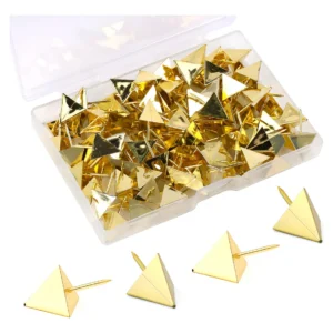 Pines Decorativos Dorados Triangulares - Marca Genérica - Paquete de 100 Tachuelas para Corcho, Mapas y Manualidades - Diseño Elegante y Duradero