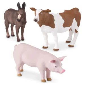 Juguetes de Animales de Granja para Niños: Set Completo con Burro, Vaca y Cerdo de Marca 'Happy Farm'. Diseño Multicolor, Resistente y Seguro para Jue