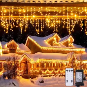 Iluminación Festiva Superior: Guirnalda de Luces de Carámbano LED Blancas Cálidas [Marca XYZ] - 400 LEDs, Exterior, Resistente al Agua, Decoración Nav