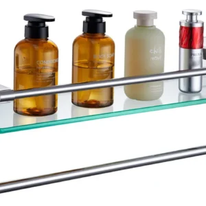 Estante de Baño Flotante con Toallero Integrado, Vidrio Templado Resistente, Diseño Moderno y Elegante | Marca Genérica - Modelo BT-9000 | Fácil Insta