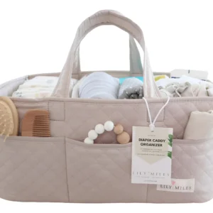 Organizador de Pañales Acolchado para Bebé 'Sweet Dreams' en Arena Suave: Almacenamiento Portátil y Elegante para Guardería - Ideal para Baby Shower