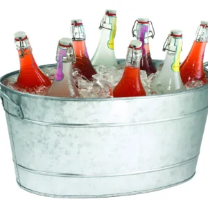 Bandeja Ovalada Galvanizada para Bebidas [Marca X] Modelo 'Fiesta': 20.8 Litros de Capacidad, Diseño Clásico, Ideal para Enfriar Cervezas, Refrescos y