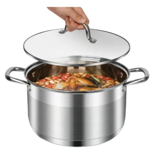 Olla de Acero Inoxidable 10 Cuartos Premium con Tapa de Vidrio Templado: Cocina Profesional Inducción | Marca 'CocinaMaestra' Modelo CM-4000 | Distrib
