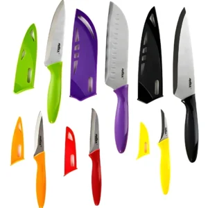Juego de Cuchillos Zyliss de 6 Piezas: Acero Inoxidable con Fundas Protectoras - Cuchillo de Chef, Santoku, Multiusos y Más - Ideal para Cocina Profes
