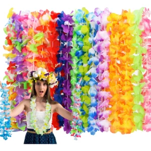 Collares de Flores de Seda HAWAIIAN Luau Party - Paquete de 24: Decoración Festiva, Elegancia Tropical, Ideal para Fiestas y Eventos Temáticos, Durade