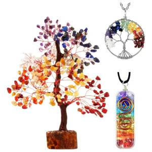 Árbol de Cristales de los Siete Chakras - Marca Genérica - 25-30 cm: Equilibrio Energético y Decoración Holística para el Hogar - Base de Cuarzo Natur