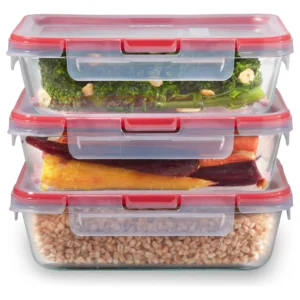 Conserva la Frescura: Juego de 3 Recipientes Herméticos de Vidrio Pyrex® con Tapas de 6 Tazas – Almacenamiento Seguro, Apilable y Sin BPA – Ideal para