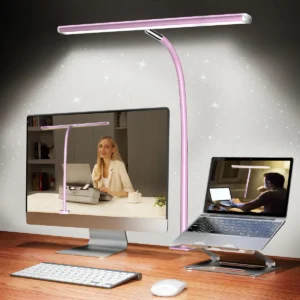 Lámpara de Escritorio LED Atenuable con Cuello de Cisne, Marca LuminaTech Modelo FlexiGlow Rosa: Iluminación Personalizable y Elegante para Estudio y