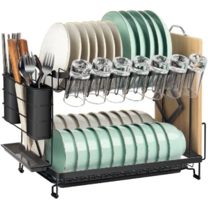 Escurridor de Trastes de 2 Niveles ACERO INOXIDABLE Premium | Modelo X500 | Bandeja Antigoteo, Amplio Espacio y Diseño Elegante | Marca PRO-HOGAR para