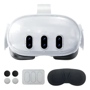 Kit Completo de Protección y Accesorios para Meta Quest 3: Funda Protectora, Película Templada, Cubre Lentes y Tapas para Joystick - Optimiza tu Exper