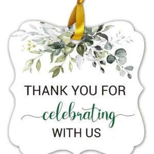 Etiquetas de Agradecimiento Elegantes para Celebraciones: Paquete de 50, Marca 'Celebra', Diseño Verdor, Incluye Cintas de 40 Metros, Perfectas para B