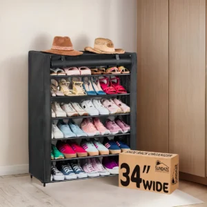 Organizador de Calzado Alto Negro, 6 Niveles con Cubierta Protectora | Marca XYZ - Modelo ABC | Almacenamiento Eficiente y Diseño Moderno para tu Hoga