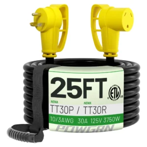 Cable de Extensión para RV Camco PowerGrip 30 Amperios, 25 Pies - Resistente para Exterior, con Mango Ergonómico y Conexión Segura - Ideal para Viajes