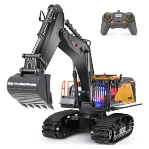 Excavadora RC a Escala 1/14 con 22 Canales Funcionales - Marca Huina Modelo 1593 - ¡Experimenta la Construcción Realista! Luces LED, Sonido y Movimien