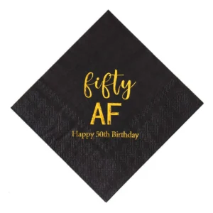 Servilletas de Cóctel Elegantes para Celebración: Marca Genérica, Diseño Negro y Dorado para 50 Cumpleaños, Paquete de 50 Unidades, Perfectas para Fie