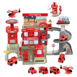 deAO Estación de Bomberos de Juguete: Set Educativo con Coche, Helicóptero y Accesorios | Fomenta la Creatividad y Habilidades Motoras | Juego Seguro