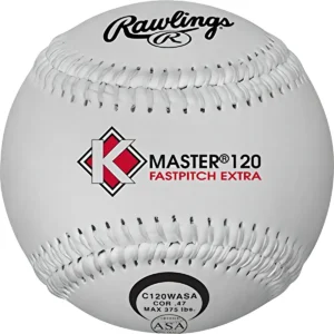 Set de 12 Pelotas de Sóftbol Fastpitch K-Master C120WASA para Juego Competitivo - Cubierta de Cuero, Núcleo de Corcho de Alta Densidad, Aprobación ISC