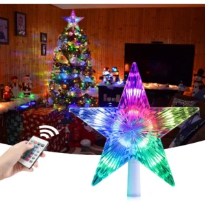 Corona Navideña con Estrella LED 24 Colores - Marca Lumineo - Modelo Starry Night - Iluminación Multicolor para Árbol de Navidad - Control Remoto Incl