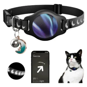 Collar para Gato Seguro y Reflectante con Soporte Airtag - Marca PetPal - Modelo Guardian - Impermeable, Ajustable, Negro, Localiza a tu Felino Fácilm