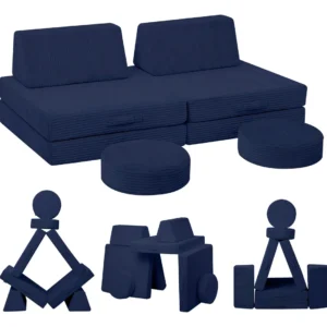 Sofá Infantil Convertible Modular 8 Piezas Azul Marino 'KidComfort': Juego de Muebles para Niños, Diseño Flexible y Seguro, Perfecto para Juego y Desc