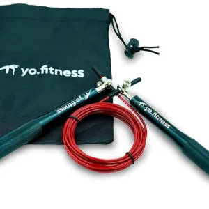 Cuerda para Saltar de Alta Velocidad yo.fitness: Aluminio Premium, Ideal para Doble Salto, Ajustable y con Rodamientos, Incluye Bolsa de Transporte, E