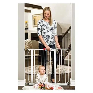 Barra de Seguridad para Bebés y Mascotas Easy Step Walk Thru Blanco: Protección Expandible de Acero, Fácil Instalación y Desmontaje, Ideal para Puerta