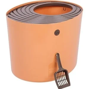 Iris - Arenero para Gatos con Tapa Ranurada y Cuchara - Modelo Innovador Naranja - Higiene Superior, Fácil Limpieza y Diseño Moderno para tu Mascota -