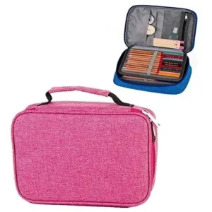 Estuche Rígido para Lápices ArX® - 72 Compartimentos Organizados en Color Rosa y Negro, Diseño Compacto con Doble Cara, Ideal para Colores y Bolígrafo