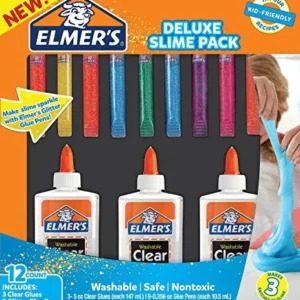 ¡Desata tu Creatividad! Pegamento Líquido Multiuso Elmer's con Glitter - Paquete de 12, Ideal para Manualidades, Decoración y Proyectos Escolares, Sec