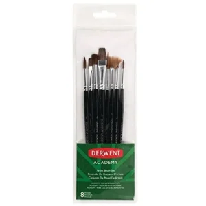 Derwent Academy P6633 - Set Profesional de Pinceles con Mango Mediano - Calidad Artística Superior para Acuarela, Óleo y Acrílico - Ideal para Artista