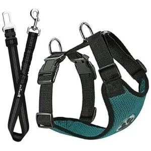 Arnés de Seguridad para Perro Slowton: Correa Ajustable para Coche, Color Verde, Resistente y Confortable, Ideal para Viajes Seguros y Cómodos, Protec