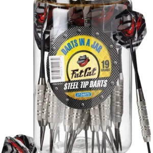 Set de Dardos Fat Cat de Punta de Acero: 27 Piezas de 19g para Tiro al Blanco Profesional. Barriles Niquelados con Agarre Superior y Vuelo Preciso - I