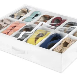 Organizador de Zapatos Bajo Cama Whitmor 6044-3151 Blanco: Almacenamiento Eficiente y Protección para 12 Pares de Calzado, Diseño Plegable, Tapa Trans