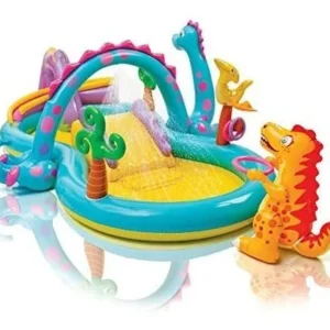 ¡Diversión Acuática sin Límites! Intex Dinoland Playcenter 57135NP: Alberca Inflable para Niños con Tobogán, Chorro de Agua, Dinosaurios y Juegos Inte