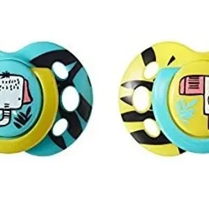Tommee Tippee Chupete Divertido Closer to Nature para Bebés (6-18 Meses) - Pack de 2 Unidades con Diseños Vibrantes y Tetina Ortodóntica - Libre de BP