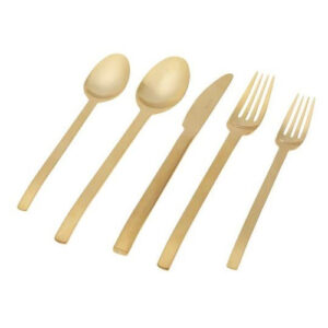 Herdmar Juego de Cubiertos 5 Piezas Acero Inoxidable Dorado Espejo – Elegancia y Durabilidad para tu Mesa – Set Completo para una Experiencia Culinari