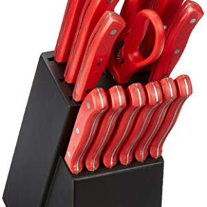 Cuchillo Santoku Oster Baldwyn de 2 Piezas: Set Profesional Acero Inoxidable Rojo con Mango Ergonómico - Corte Preciso y Duradero para Cocina